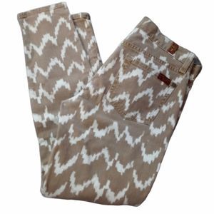 7 For All Mankind Tan and White Cropped Jeans